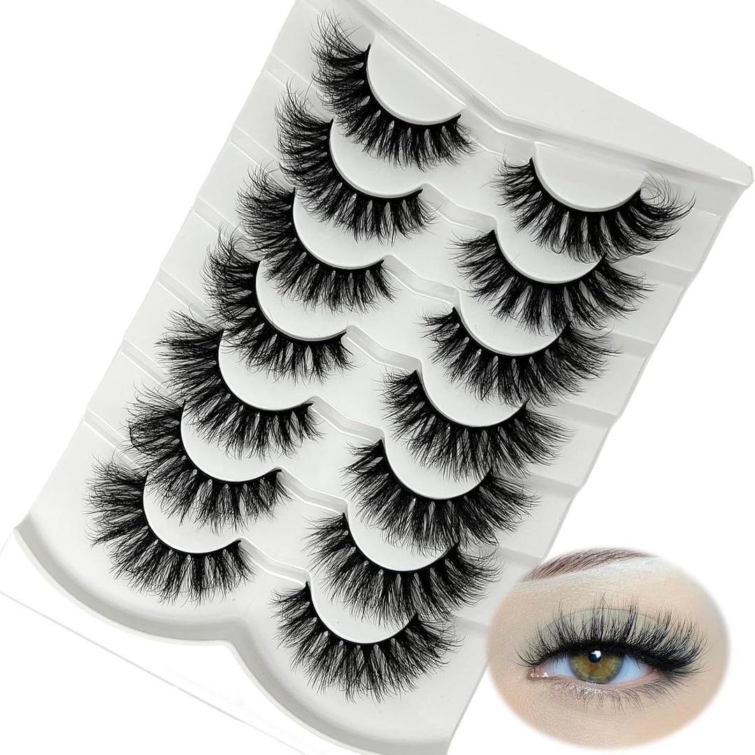 loladook False Eyelashes Cat Eye Faux Mink Soft Fluffy Full Strip Lashes Wispy Natural Volume 18mm Fake Eye Lashes Pack