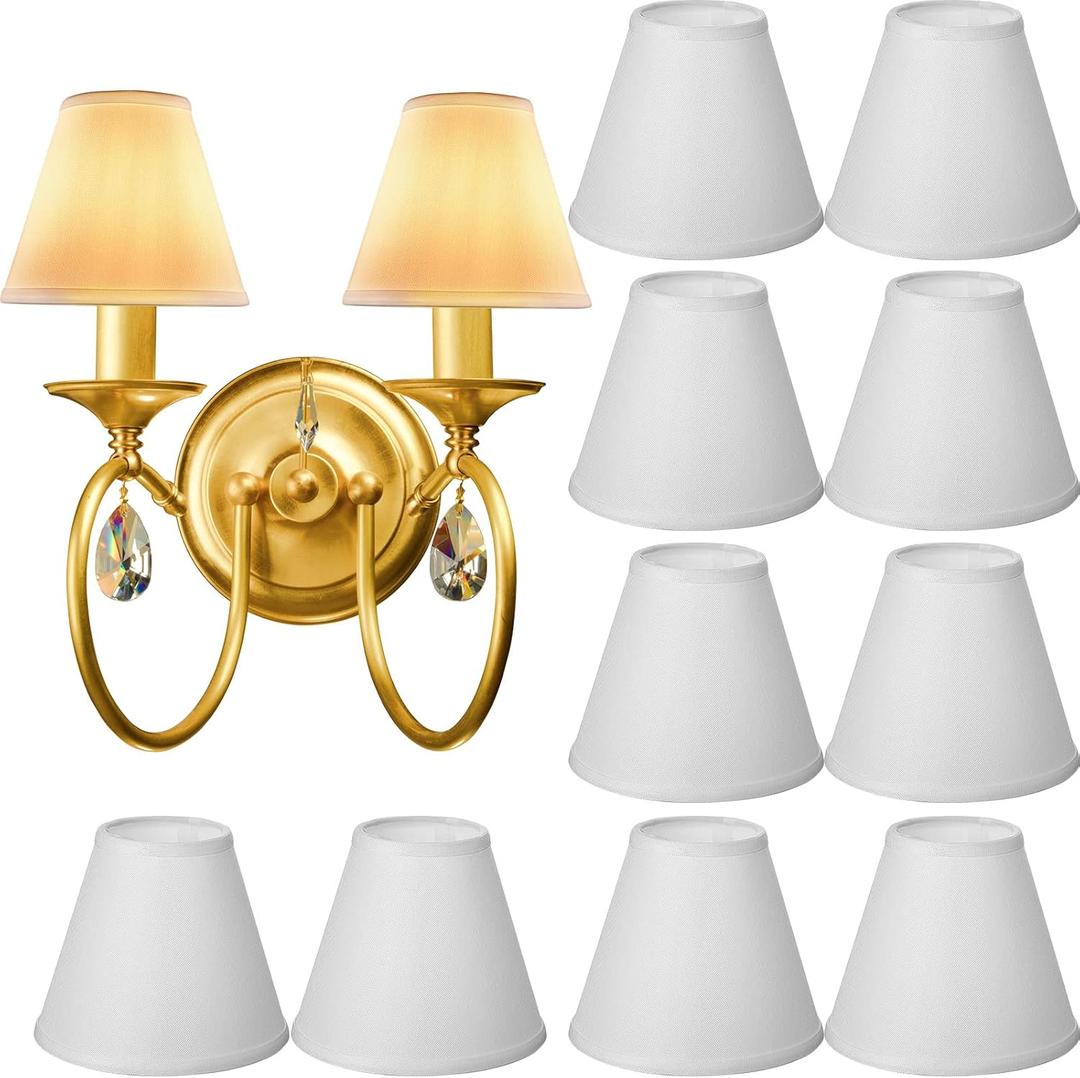 Set of 10 Small Lamp Shade Chandelier Shades Burlap Clip on Lamp Shade 3" x 6" x 5" Rustic Barrel Fabric Lampshade Cover for Table Chandelier Wall Lamp (White)