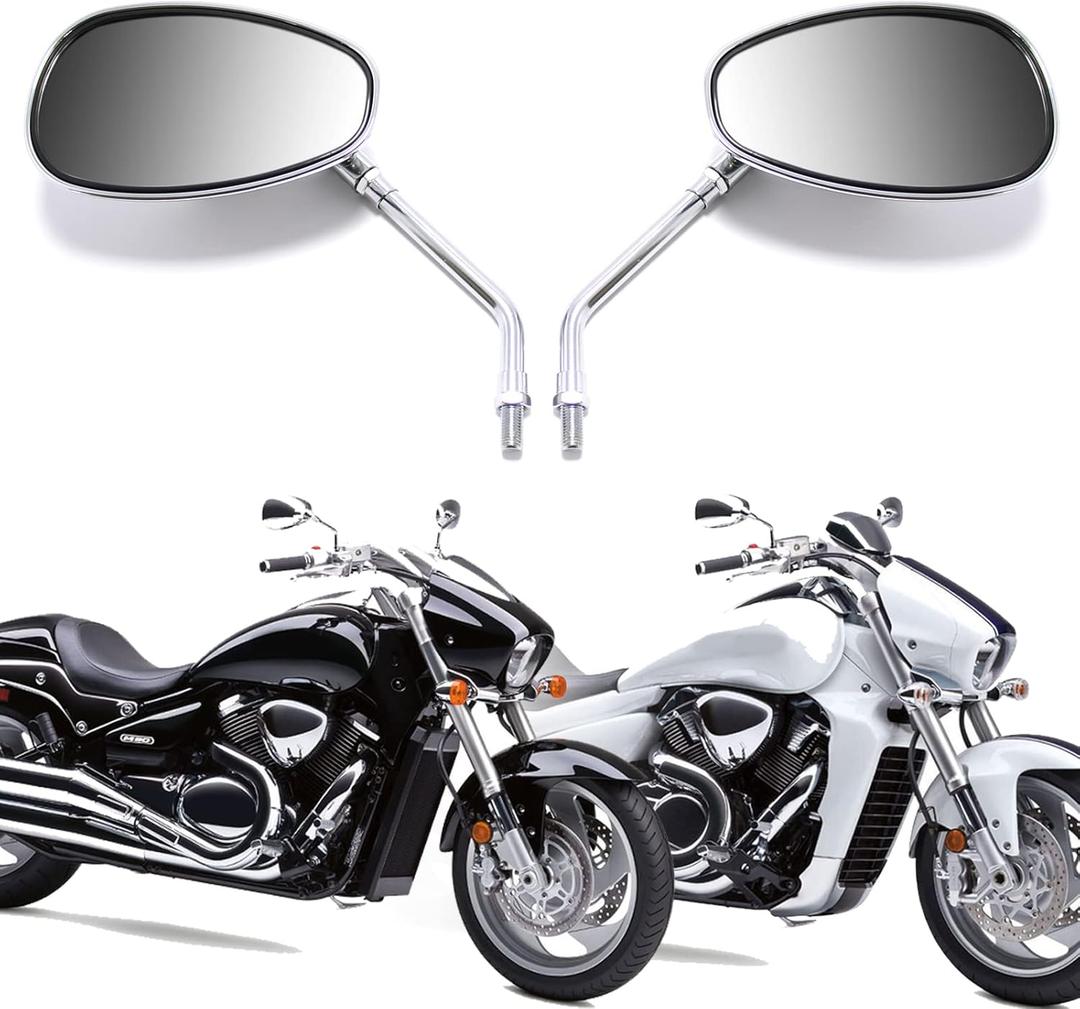 10MM Chrome Motorcycle Handlebar Rearview Side Mirrors for Sports Bike Cruiser Chopper Dirt Bike Scooter (Chrome)