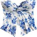 SOLY HUX Women's Floral Print Twist Split Tube Crop Top Strapless Sleeveless Asymmetrical Hem Vacation Tops (S)