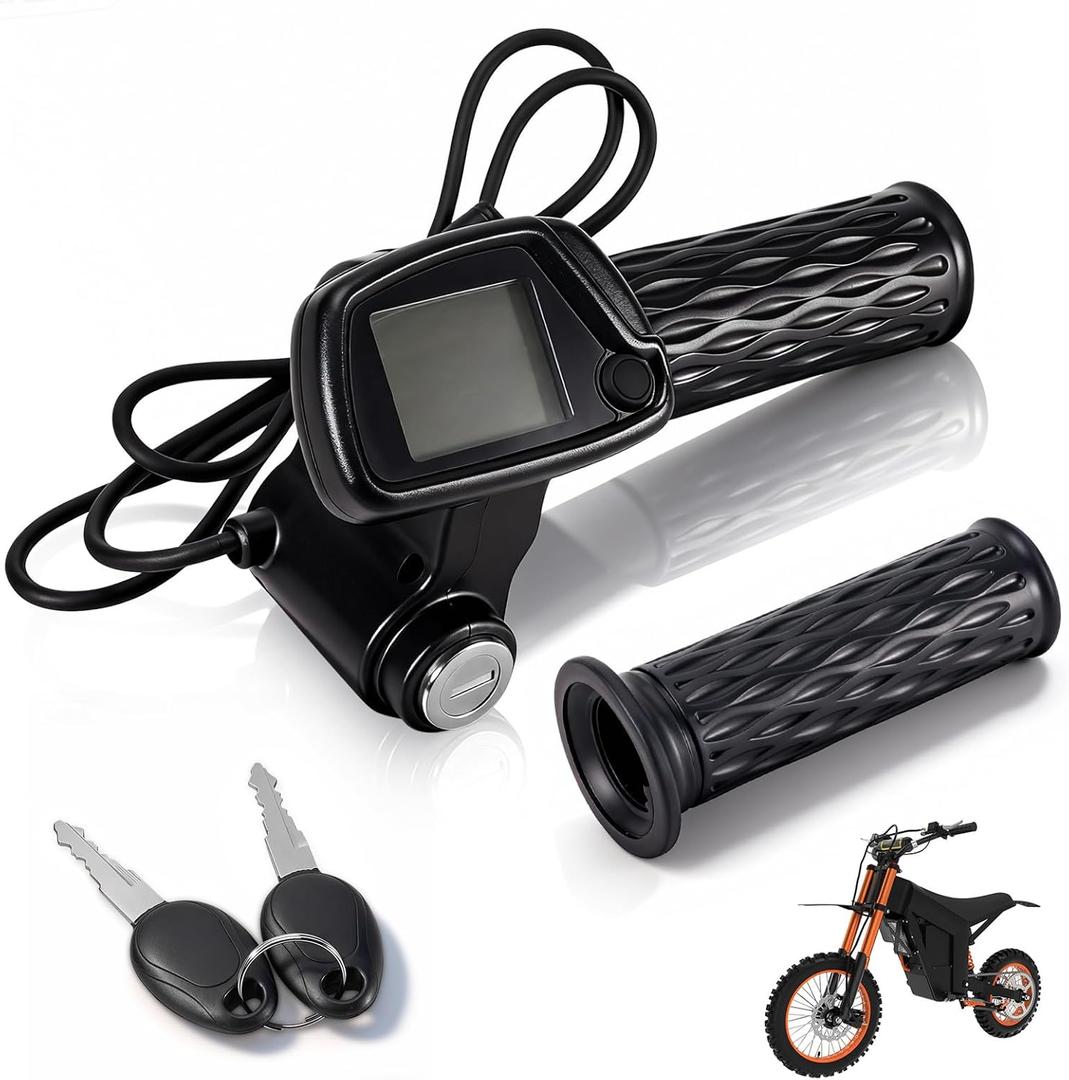 LEAPTREND Throttle Grip 48V Fit for Tuttio Tutti Soleil 01 Electric Dirt Bike Without M Button, Digital Gauge Cluster Assembly with Dashboard LCD Display/Speedometer/2 Keys/Real-Time Monitoring, 7-Pin (Set)