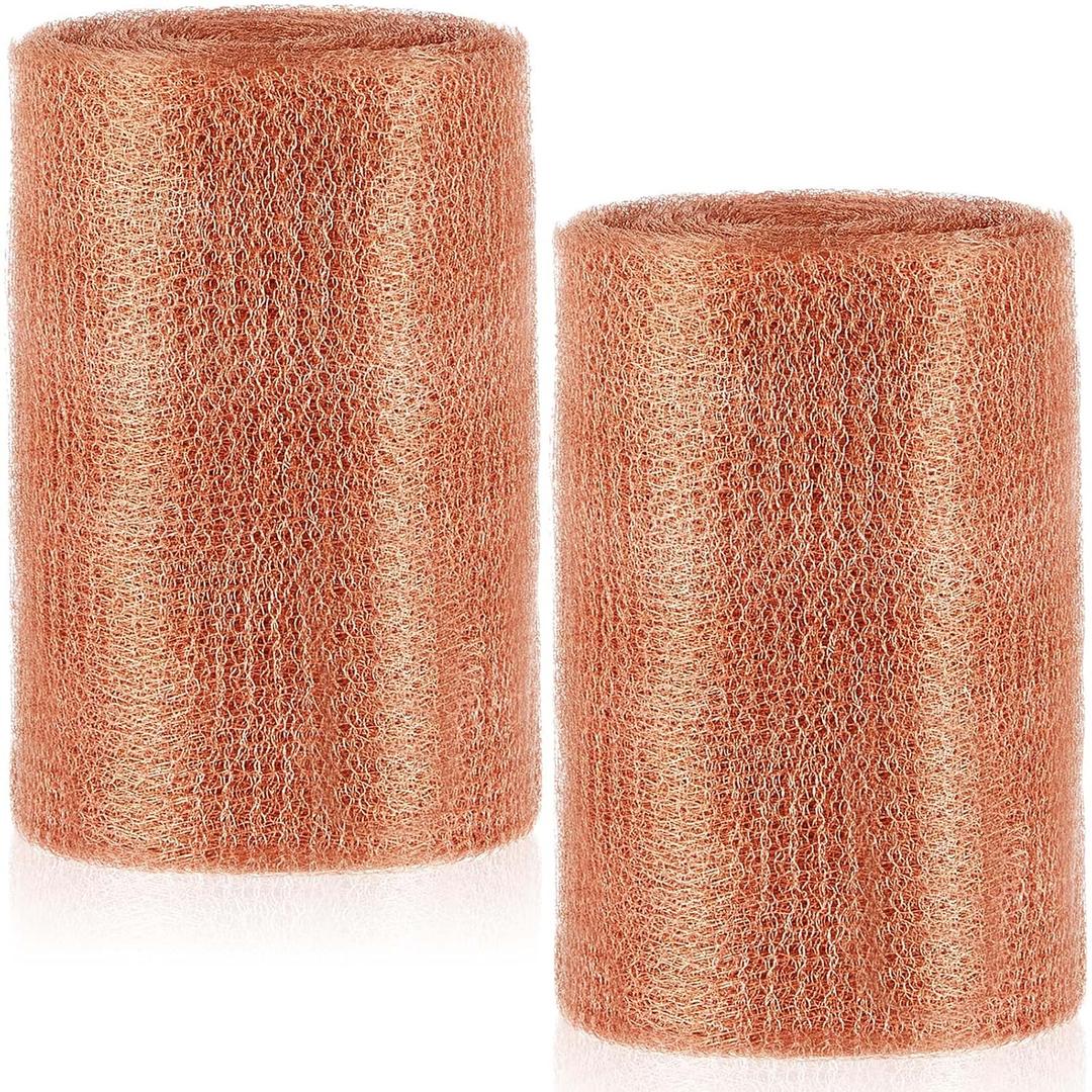 Gisafai 8" x 100 ft Copper Mesh Rodent Control Copper Wool for Slugs Rustproof DIY Hole Filler Pure Wire Mesh for Bat Snail Bird Pest Rodent Control Gap Blocker Fill Fabric Hole Gardening (2 Roll)