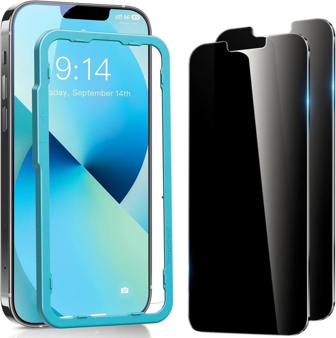 SMARTDEVIL 2Pack Privacy Screen Protector for iPhone 14 Plus/ iPhone13 Pro Max with Easy Installation Frame, 9H Anti-Spy Privacy Tempered Glass Film, Anti-Shatter, Bubble Free