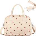 FITDON Insulated Lunch Bag for Women Men, Large Lunch Box Container Leakproof Corduroy Cooler Bag Lunch Tote Bag for Work Picnic, Beige Strawberry