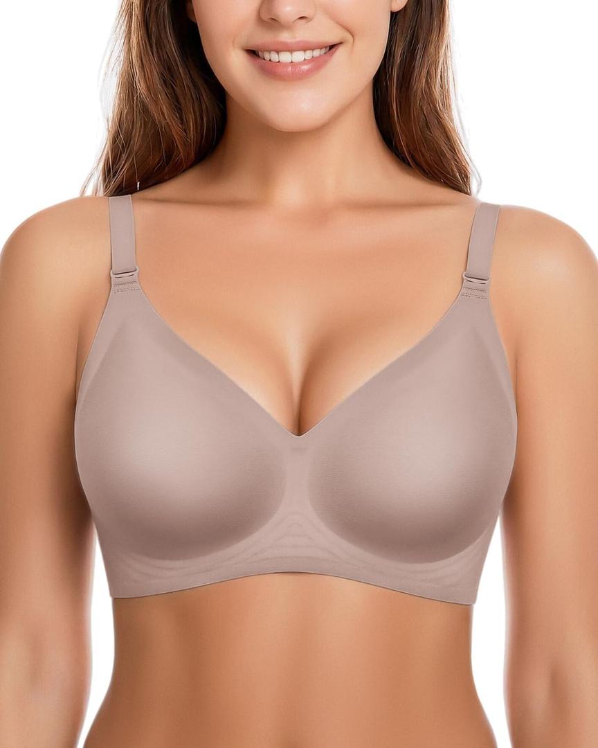 Womens Wireless Jelly Bras Plunge Full Coverage Tshirt Plus Size Bra | Comfortable, no underwire, Push Up, Seamless, V-Neck, bralettes, Older Women, Everyday, soft, Support&Lift (XL)