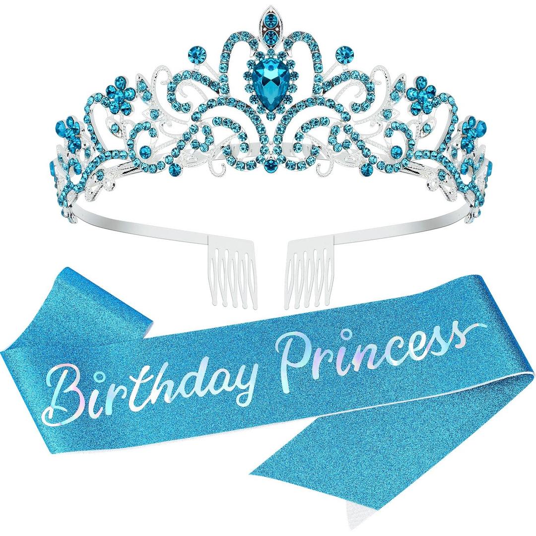 Birthday Girl Sash, Crown for Girls, Girls Tiara Blue Crown, Princess Crowns Happy Birthday Crowns, Tiaras for Girl, Birth Decorations, BirthdayGirl Headband, Birthdays Accessories