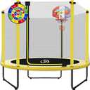 LANGXUN 60" Trampoline for Kids, 5ft Toddler Mini 6-in-1 Trampoline Indoor Outdoor with Swing, Basketball Hoop, Dart Board, Rings, Christmas Toys Birthday Gifts for Girls Boys