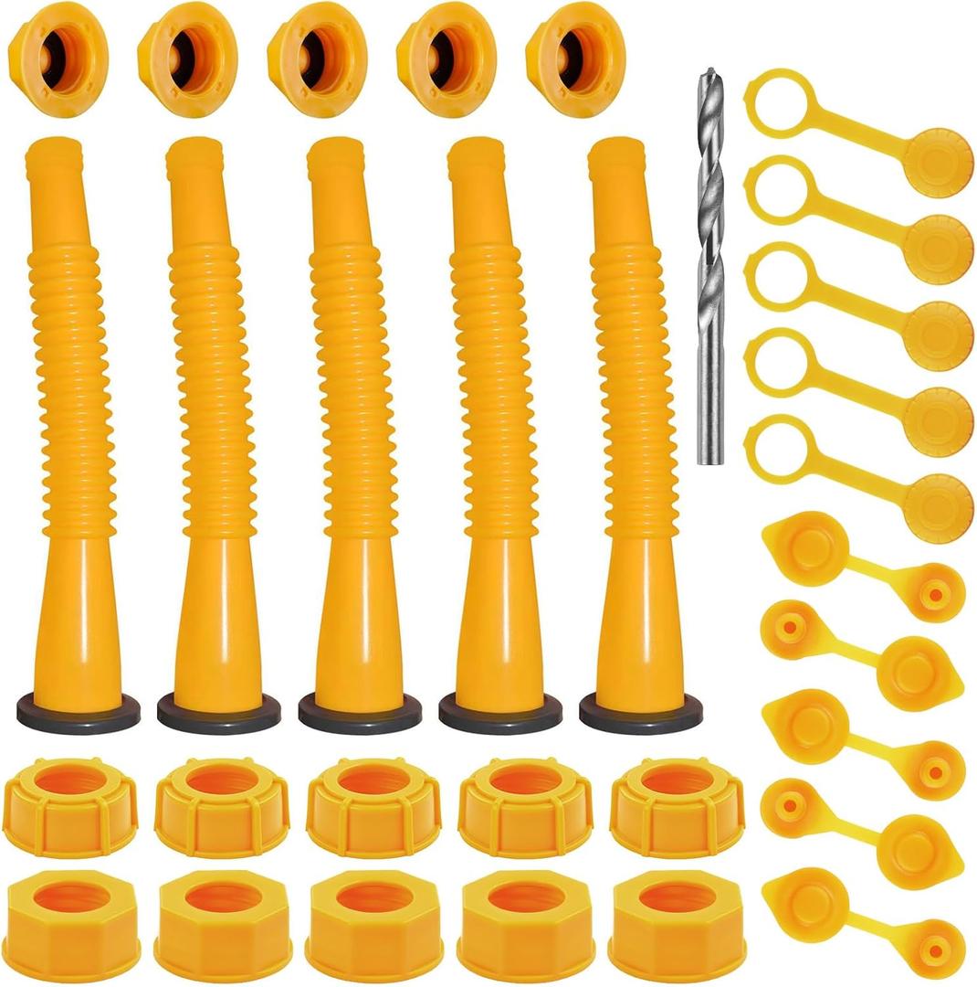 Gas Can Spout Replacement Kit, Gas Can Nozzle Replacement (5 Kit-Yellow) All gaskets are installed and ready to use upon receipt. For 1/2/5/10 gallon gas can. Easy and convenient to use