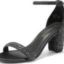 DREAM PAIRS Women's Chunk Low Heel Pump Sandals (Black), size 5.5