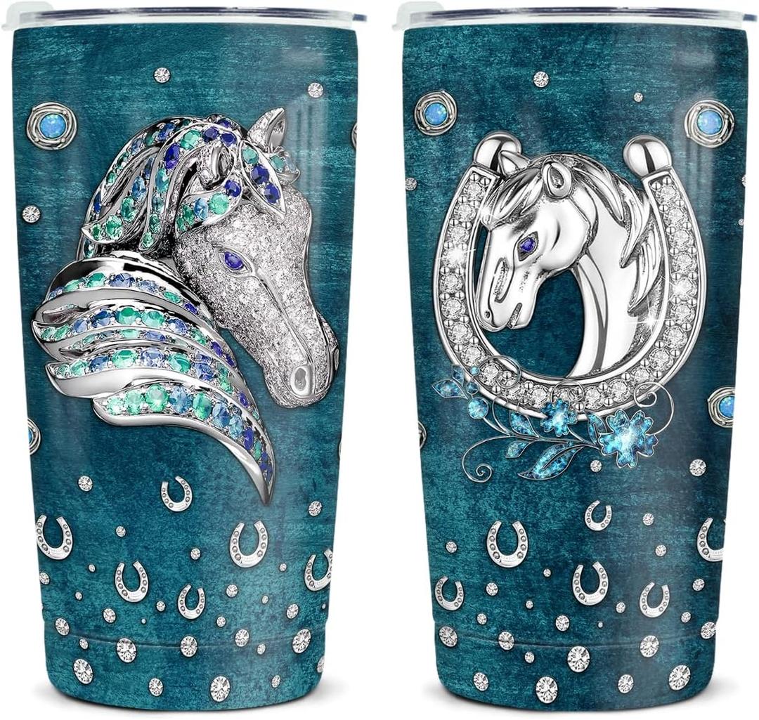 Wassmin Horse Tumbler Horse Gifts For Women Girl Horses Cup 20oz Jewelry Drawings Stainless Steel Insulated Coffee Travel Mug Cup Tumblers Equestrian Gifts For Birthday Christmas
