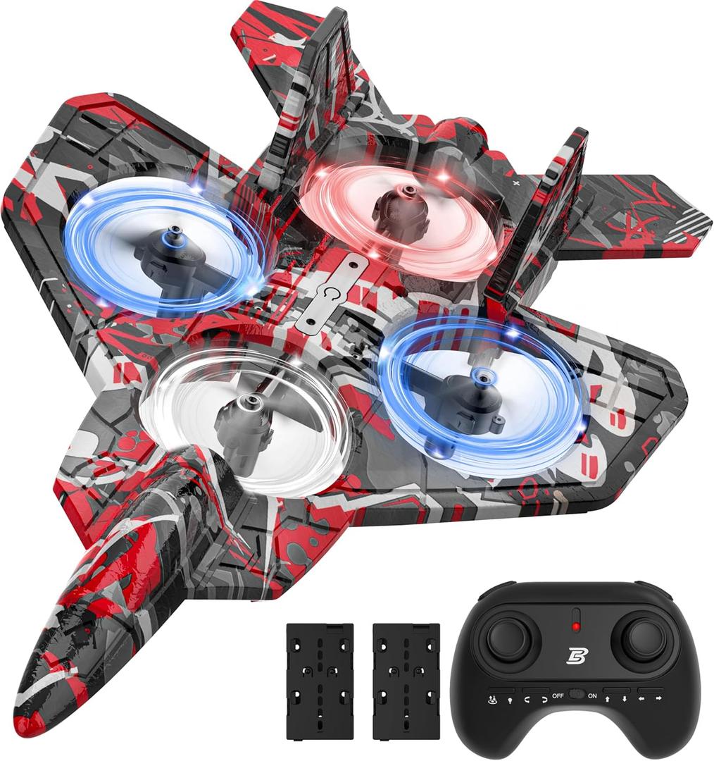 BEZGAR HQ057X RC Fighter AirplaneMini Drone Remote Control Jet Plane Stunt Drone for Adults & Kids Toy with Light Gift for Kids Beginner Red