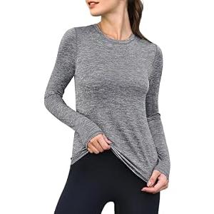 ANRABESS Womens Long Sleeve Workout Quick Dry Fitted Yoga Gym Athletic Shirts Grey Medium