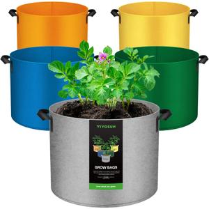 VIVOSUN 5-Pack 5Gal*2/7Gal*2/10Gal Colored Grow Bags, 350G Thick nonwoven Fabric Pots with Handles for Flowers, Fruits and Vegetables