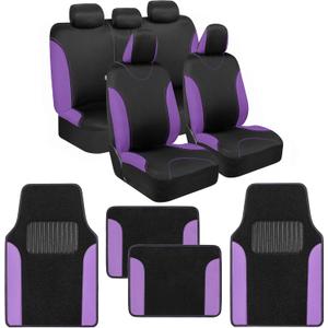 BDK Purple Car Seat Covers with Matching Carpet Floor Mats for Cars Full Set - Front Universal Seat Covers & Back Bench Seat Cover with Automotive Floor Mats - Car, SUV, & Truck Interior Protector