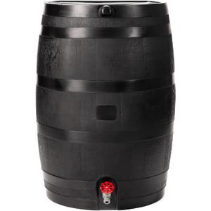 RTS Home Accents 50-Gallon ECO Rain Barrel Made with 100% Recycled Plastic, Flat Back Rain Water Collection Barrel, Black