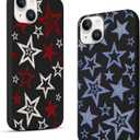 2 Pack Cute Star Phone Case for iPhone 14/iPhone 13 6.1",Cool Aesthetic Y2K Cases Y3K Blue Stars Design Cover for Women Girls Teens,Black Silicone Shockproof Protective Funda for iPhone 14