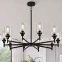 10 Light Large Black Farmhouse Chandelier | Rustic Chandeliers for Dining Room Light Fixture | Industrial Hanging Lighting with Clear Glass Cover for Living Room | Foyer | Staircase | Villa