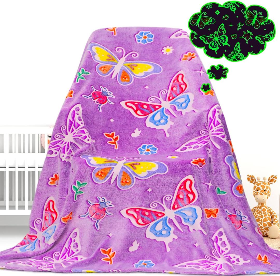 Gdindff Glow in the Dark Blanket Butterfly Gifts Toys for Girls Women Butterfly Blankets for Birthday Gifts for Kids (Throw Size 50" x 60" (130 x 150 cm))