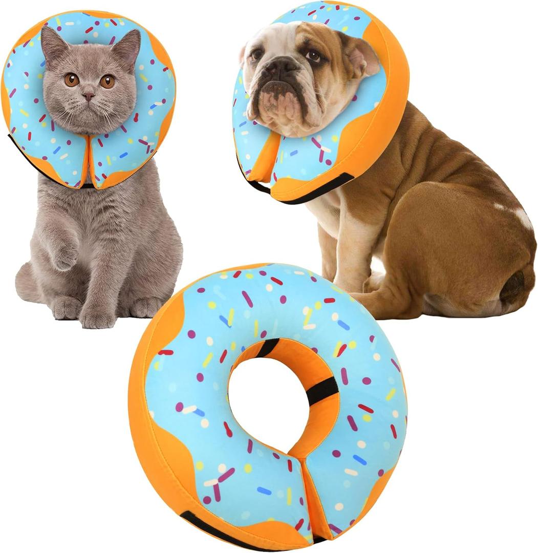 Recovery Donut Collar for Dogs & Cat,Inflatable Dog Cone Collar Alternative After Surgery,Soft Cone for Large Medium Small Dog,Adjustable Pet Neck Donut(Blue,Medium) (Neck 8"-11")