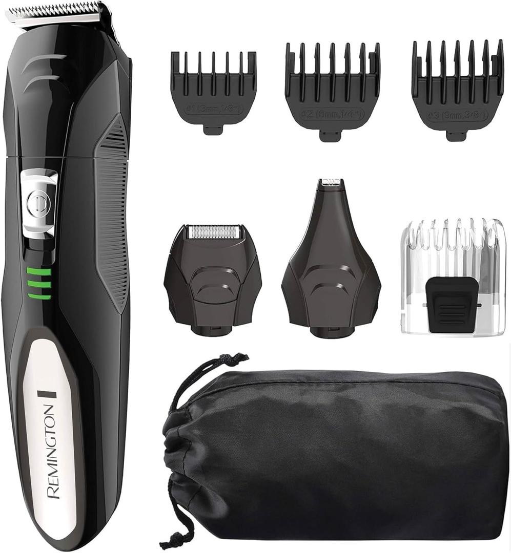 Remington All-in-One Grooming Kit, Lithium Powered, 8 Piece Set with Trimmer, Men's Shaver, Clippers, Beard and Stubble Combs, PG6025, Black