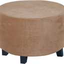 Velvet Round Ottoman Slipcover - Ottoman Covers, Footstool Protector, Storage Stool - Stretch with Elastic Bottom, Real Velvet Plush Fabric (X-Large, Camel)