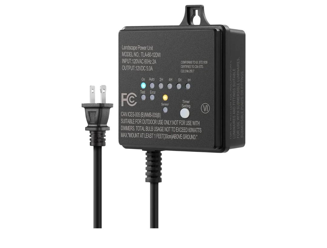 DEWENWILS 60W 120V AC to 12V DC Outdoor Low Voltage Transformer with Timer and Photocell Light Sensor, Weatherproof, Specially for LED Land