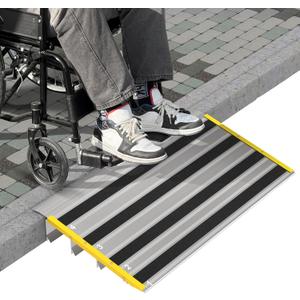 4" Rise Door Threshold Ramps for Doorways, Stable Yellow Edge, Aluminum Wheelchair Ramp for Home Steps, Adjustable Modular Entry Ramp for Scooters, Power Chairs, 880LBS Load Capacity