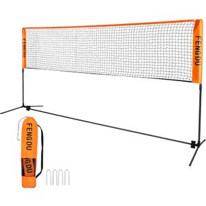 Portable Badminton Net Set, Adjustable Height Tennis Net, Kids Volleyball,Soccer Net Easy Setup Nylon Sports Net with Poles for Backyard, Indoor, Outdoor, Beach (10FT, Black/Orange)