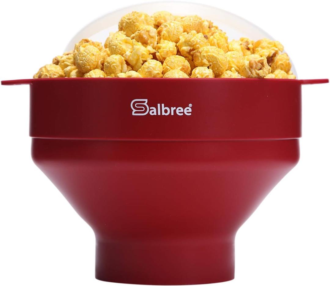 The Original Salbree Collapsible Silicone Microwave Popcorn Popper Maker Machine, Microwavable Bowl Holds 16 Cups, Uses Hot Air and Oil Always Optional (Ruby Red)