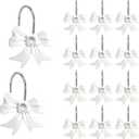 Shower Curtain Hooks,12pcs White Decorative Bow Knot Shower Curtain Rings for Girl Bathroom Art Decors