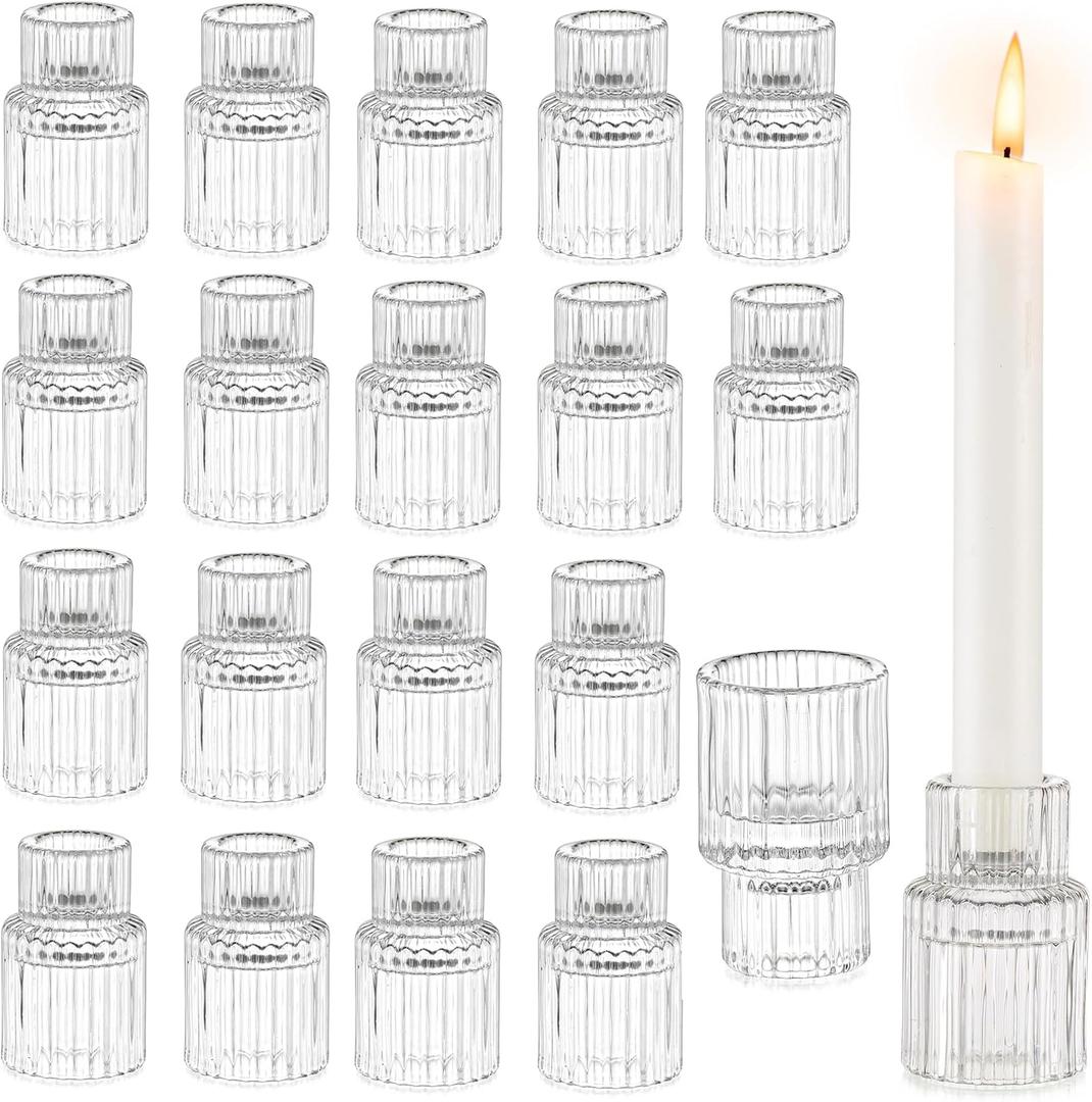 Glasseam Glass Candle Stick Holder: Small Candlesticks for Taper Candles, Bulk Set of 20, Mini Crystal Clear for Wedding Centerpieces Party Decorations Glasseam Glass Candle Stick Holder: Small Candlesticks for Taper Candles, Bulk Set of 20, Mini Crystal Clear for Wedding Centerpieces Party Decorations