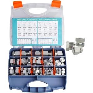 JIC Cap and Plug Kit, 144 Pcs Galvanized Steel Adapter Set, Hydraulic Hose Fittings Precision Threading in ORFS and 37 Dash Sizes 4 6 8 10 12 16
