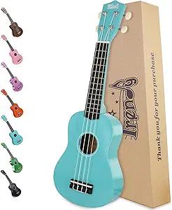 Trendy Soprano Ukulele for Beginners 21 Inch Hawaiian Wood Ukelele for Adult Student Starter (Light Blue)