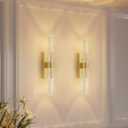 camuucci Battery Operated Gold Wall Sconces Set of 2 Rechargeable Battery Powered Wall Light with 18000mAh Not Hardwired Dimmable Wall Lamp Fixtures for Bedroom Living Room 15.3 Inches