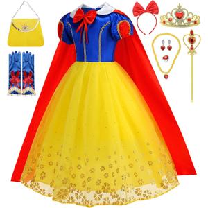 Princess Costume Dress for Girls Princess Dress Up Costume Birthday Party Halloween Cosplay with Accessories (9-10 Years, Yellow)