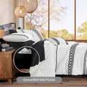 MaiRêve Embroidery Comforter Set King Size 7 Pieces, Boho Farmhouse Western Bedding All Season Bed in A Bag, White Black King Comforter Set with Sheets, Pillowcases & Shams