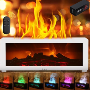 Fireplace Diffuser for Essential Oils Fireplace Humidifier with Remote 7 Colours Wall Mini Fireplace Aromatherapy Humidifier Diffuser Flame Diffuser with Remote Control, Timer, Auto-Off (White)