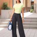 Wide Leg Pants for Women High Waist Relaxed Dress Pants with Pockets 30" (Black, S)