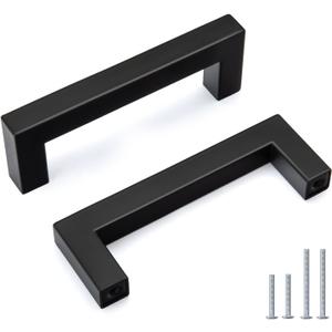 Goldenwarm 20 Pack 3inch(76mm) Black Cabinet Handles Matte Black Cabinet Pulls Stainless Steel Drawer Handle Modern Kitchen Hardware Cabinets Cupboard