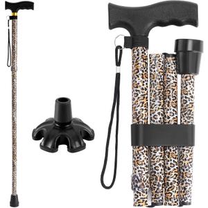 Walking Cane PANZHENG Cane for Man/Woman | Mobility & Daily Living Aids | 5-Level Height Adjustable Walking Stick | Comfortable Plastic T-Handle Portable Walking Stick Folding Cane