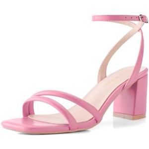 Shoe'N Tale Strappy Heels for Women Square Toe Chunky Block Heels Ankle Buckle Heeled Sandals(7, Pink)