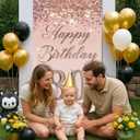 80th Birthday Door Cover 71x35 Inch Elegant Rose Gold Glitter Happy Birthday Banner for Women Sparkling Diamond Number Eightieth Milestone Celebration Party Photo Booth Prop Wall Decor