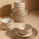 Pokini Stoneware Dinnerware Sets for 6, 18pcs Plates and Bowls Sets Dishes