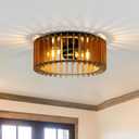 Wood Flush Mount Ceiling Light, 2-Light Farmhouse Ceiling Light, Rustic Light Fixture for Hallway, Entryway, Bedroom, Kitchen