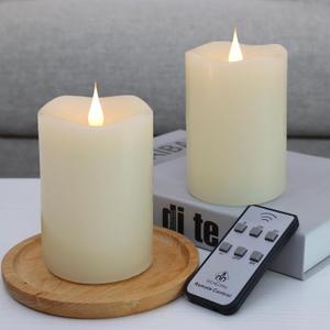 TECHLONG Flameless Candles Battery Operated with Remote Timer, 3D Moving Flame Flickering, Last 600+ Hours Battery Candles, 3" x 5" Ivory Real Wax Electric LED Candle for Wedding Party, Set of 2