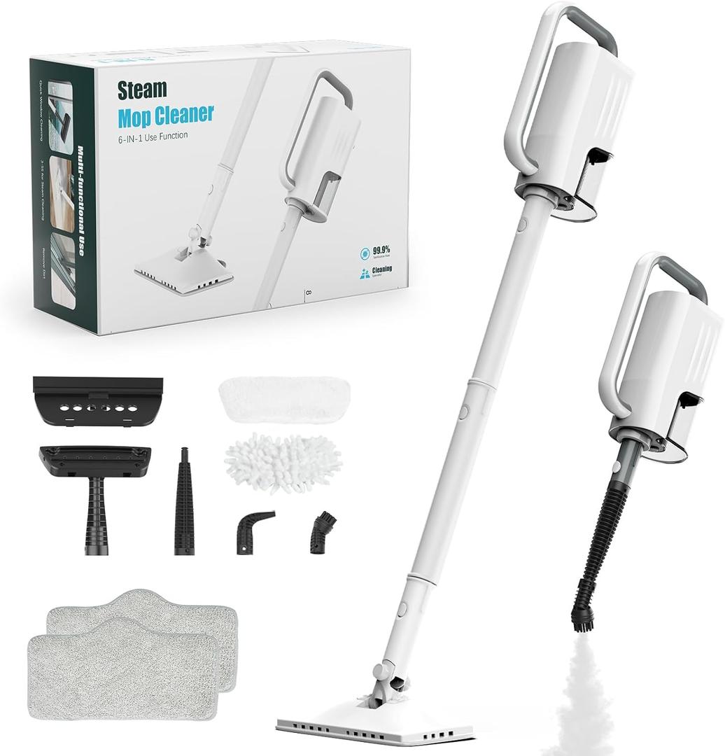 7-in-1 Steam Mop, 1200W Rotated Steam Cleaner for Home, 2 Modes, 400ML Removable Tank, 23FT Cord, 2 Washable Pads, Multi-Surface Steamer for Hard Floor, Laminate Floor, Tiles Cleaning (Jade White)