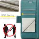 AUPAI for iPhone 14 Pro Wallet Case with Credit Card Holder, PU Leather RFID Blocking Folio Flip Kickstand Magnetic Clasp Protective Phone Cover for Women Men 6.1 Inch Cyan