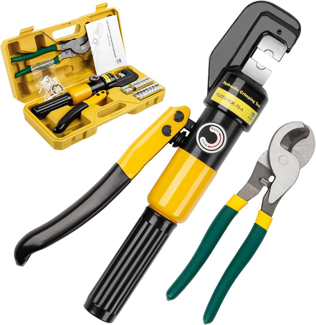 YUZES Hydraulic Crimping Tool and Cable Cutter, 12 AWG to 00 (2/0), 10 Tons Battery Cable Crimper Tool with 9 Crimping Dies, Crimping Tool for Cable Lug, Wire Terminal Lug