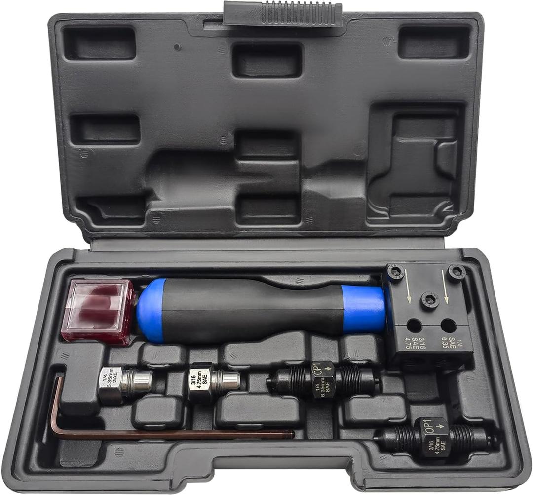 Brake Line Flaring Tool Kit, 3/16 in and 1/4 in Double Flaring Tool, Flare Tool for Vehicle Brake & Hydraulic Lines