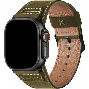 Wristitani Leather Bands Compatible with Apple Watch Strap 49mm 46mm 45mm 44mm 42mm 41mm 40mm for Men, Top Genuine Leather Replacement Straps for iWatch Ultra3/2/1 SE3/2/1 Series 11 10 9 8 7 6 5 4 3, Olive Green